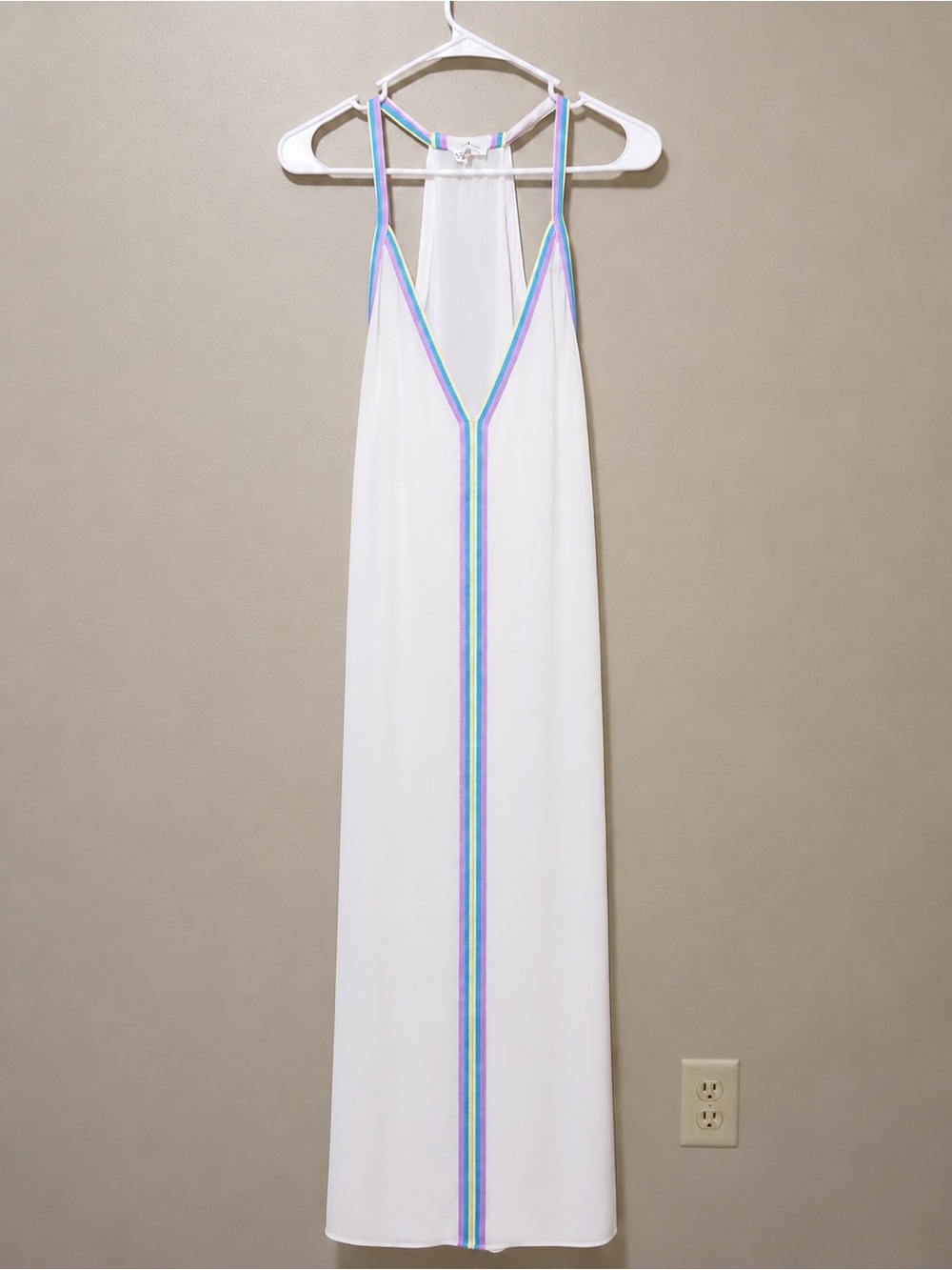 Pitusa White Maxi with Pastel Rainbow Trim